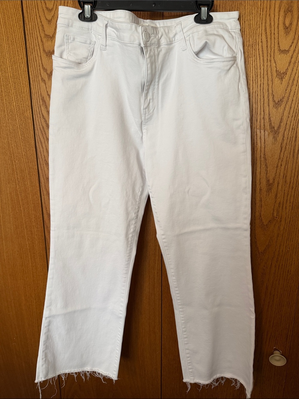 Kut from the Kloth White Raw-Hem High Rise Ankle Flare Jeans